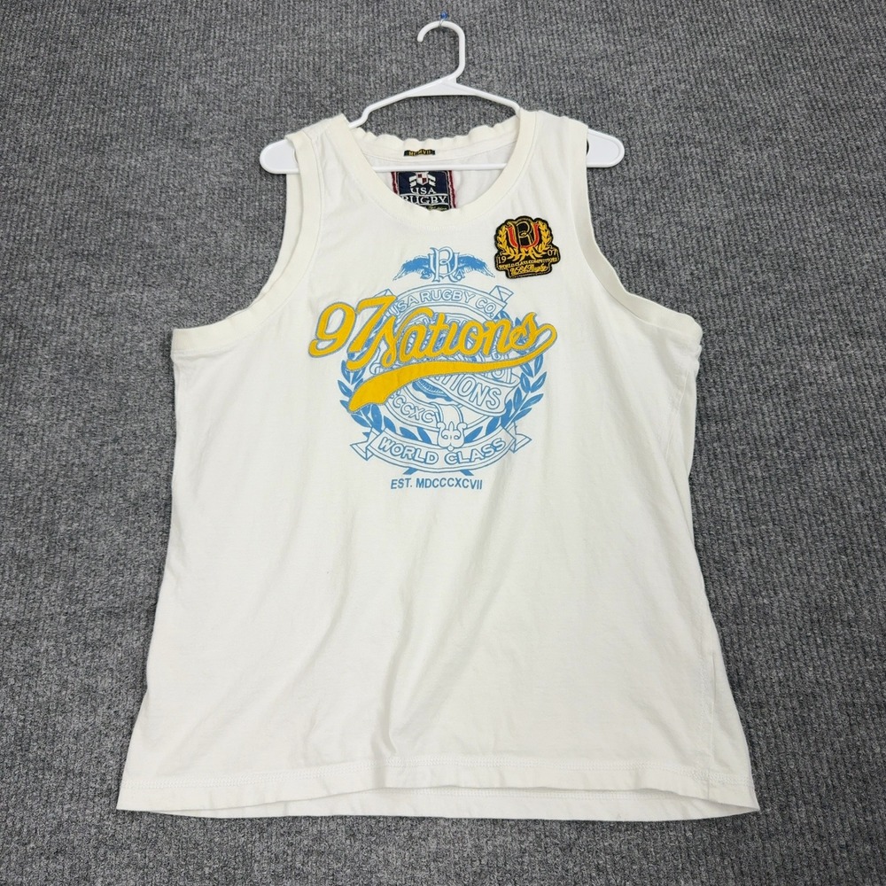 USA Rugby Tank Top Mens XL White Cotton 9 Nations Graphic‎ Athletic Sporty